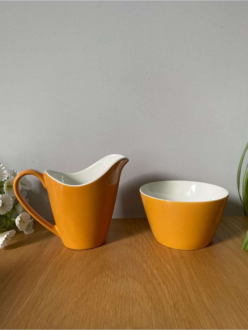 Vintage MCM Johnson Brothers Retro Orange Ironstone Cream & Sugar Set